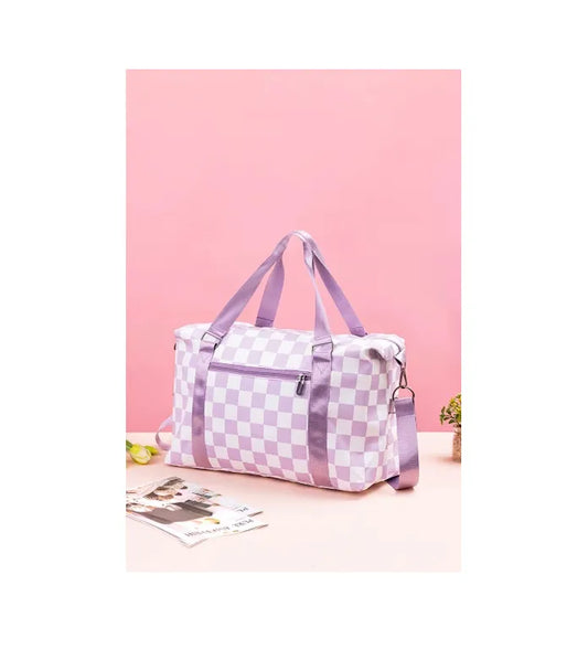 42POPS LG Checkered Travel Duffle Bag Shoulder Strap - Lavender - NEW